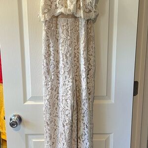 Lulu's Cream Lace Detail Pant Romper